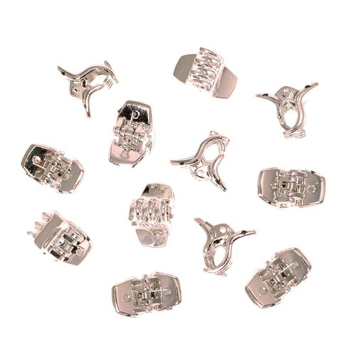 Mia Clippies, Small Size Jaw Clamps, Hair Clips Barrettes, Shiny Silver Plastic, for Women, Girls, Hair Twists 12pcs