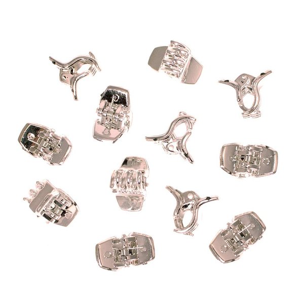 Mia Clippies, Small Size Jaw Clamps, Hair Clips Barrettes, Shiny Silver Plastic, for Women, Girls, Hair Twists 12pcs