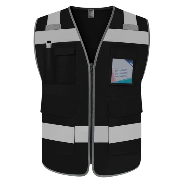 TCCFCCT Safety Vest for Men Women 5 Pockets Reflective Vest with Reinforced Zipper, High Visibility Construction Work Vest with Tabs for Walkie-talkie, Durable to Use, Meets ANSI/ISEA, Black, XXL