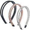 PAGOW 3pcs Double Crystal Side Hair Band, Rhinestone Diamond Vintage Turban Thin Hair Bands Hair Hoops Accessories for Women Girls (Black + Silver + Champagne )