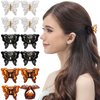 RC ROCHE ORNAMENT 12 Pcs Womens Cute Butterfly French Clutcher Claws Jaw Hair Clips Interlocking Teeth Strong Hold No Slip Grip Clamp Classic Beauty Fashion Accessory, Medium Clear Brown and Black