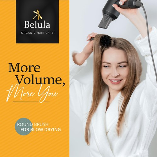 Belula 100% Soft Boar Bristle Round Brush for Blow Drying Set. Round Hair Brush With Medium 2.1” Wooden Barrel. Hairbrush Ideal to Add Volume and Body. Free 3 x Hair Clips & Travel Bag.