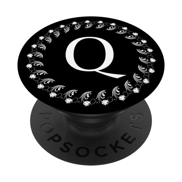 Phone Pop Up Holder,Cute Rose Flower Print White Letter Q PopSockets Grip and Stand for Phones and Tablets