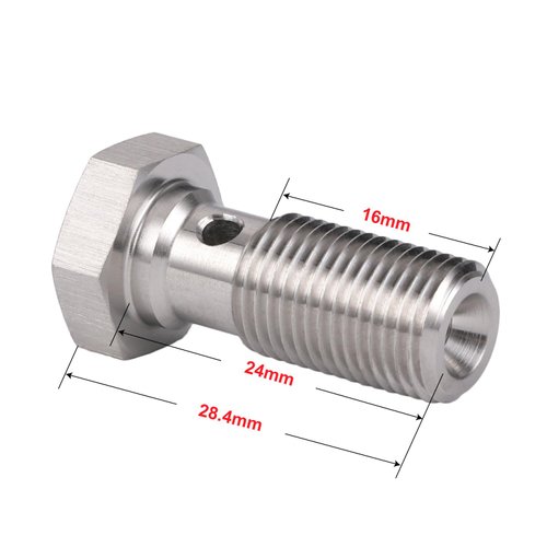 Podavelle M10x1.25 Metric Stainless Steel Single Banjo Bolt Brake Fitting Adapter 24mm Long with Copper Washers