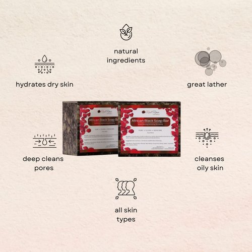 Red Rose Naturals African Black Soap for Dark Spots, Authentic Raw from Ghana, Great for Oily Skin, Rashes, Acne, Eczema, Natural Soap, Face and Body Wash - Cruelty and Paraben Free, 4 oz