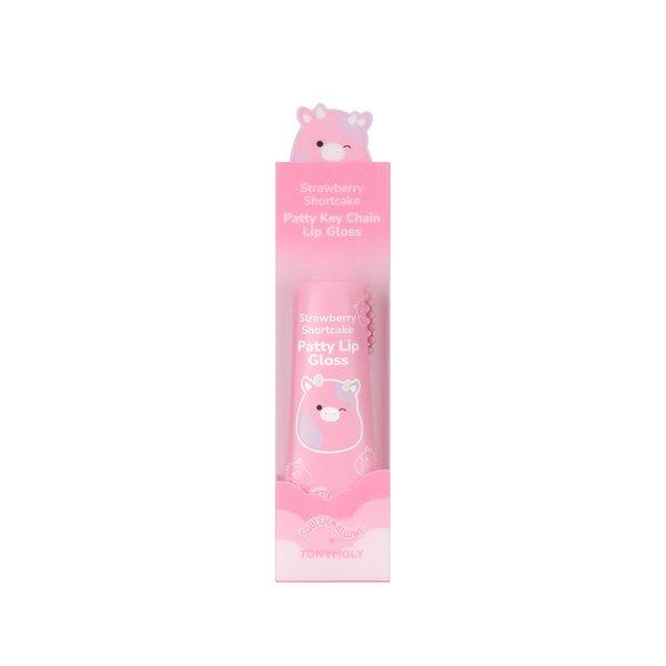TONYMOLY x Squishmallows Patty Keychain Strawberry Shortcake Lip Gloss - Sheer Pigmented Glossy Lip Stain, Hydrating Nourishing High Shine, Non-Sticky, Tinted Pink, 11ml