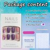 24 Pcs Short Square Press on Nails French Tip Fake Nails Purple Shiny Powder Artificial Nail Tips Acrylic False Nails with Designs Full Cover Stick on Nails for Women Girls Cute Nail Decorations