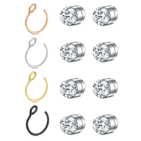 Longita Fake Nose Ring Fake Nose Piercing Magnetic Nose Ring Fake Nose Rings Hoop Clip on Nose Ring Faux Nose Rings for Women Fake Nose Stud Fake Lip Ring Magnetic Nose Stud