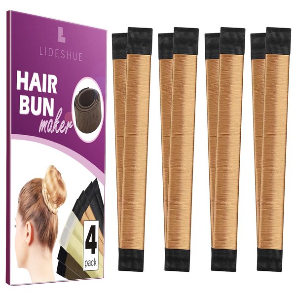 LIDESHUE 4 Pcs Hair Bun Maker, Hair Bun Maker For Women, Bun Donuts For Hair,Ballet Bun Maker-Easy Bun Hair Tool-Shaper Bun Hair Tool (Light Brown)