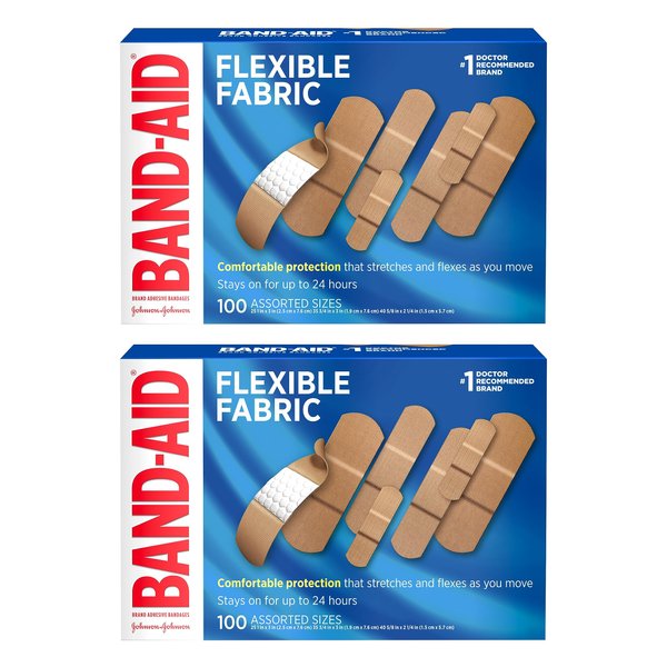 Band-Aid Brand Flexible Fabric Adhesive Bandages for Comfortable Flexible Protection, Twin Pack, 2 x 100 ct