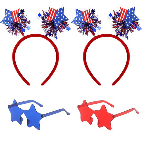 4 PCS 4th of July Decorations - 4th of July Headband and Star Sunglasses | Red White and Blue Party Supplies | Fourth of July Accessories | Patriotic Party Favors | Independence Day | Memorial Day