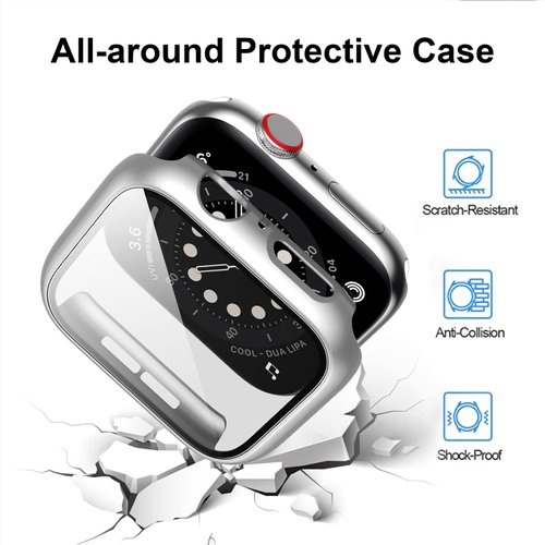 12 Pack Case Compatible for Apple Watch 44mm SE (2nd Gen) Series 6 5 4 SE Tempered Glass Screen Protector, Haojavo Full Hard PC Scratch Resistant Bumper Protective Cover for iWatch Accessories
