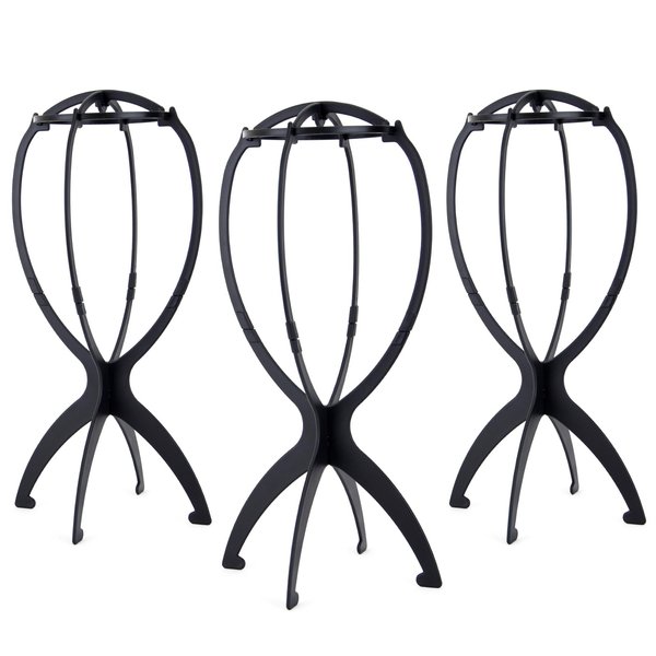 AICKER Short Wig Stand Portable Wig Head Stand for Multiple Wigs, Wig Holder for multiple Wigs and Hats Black