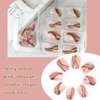 24Pcs Press on Nails Short, Rainbow Fake Nails Square, Glitter Press on Acrylic French False Nails Tips with Design, Colorful Stripes Heart Glossy Artificial Nails Gay Pride Stick On Nail