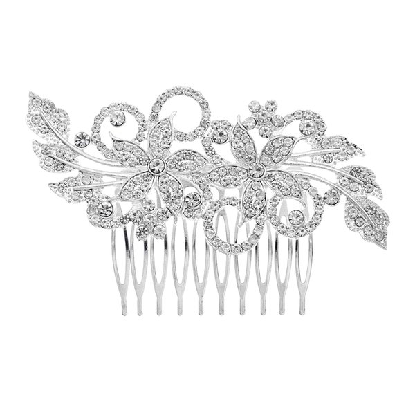Wedding Hair Combs, Sparkly Crystal Flower Hair Clips Bride Bridesmaid Hair Sides Comb Rhinestone Barrettes, Crystal Flower Hair Pins Hair Accessories for Women Girls (Silver-1)