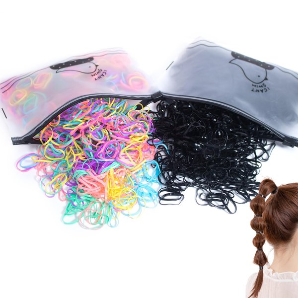 AxiyanX 2000pcs Black Rubber Bands For Hair,1 Inch Black Hair Ties,Coloured Hair Ties for Little Girls,Soft Baby Hair Ties,Elastic Hair Ties No Damage (Spring Colors And Blacks)
