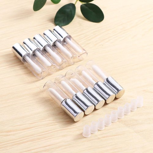 Sluswallow 10 Pcs Silver 1.2ML Mini Reusable Empty Lip Gloss Tubes, Clear Round Lipgloss Tubes Container With Cap Cosmetic Sample Container, Lip Gloss, Lip Glosses