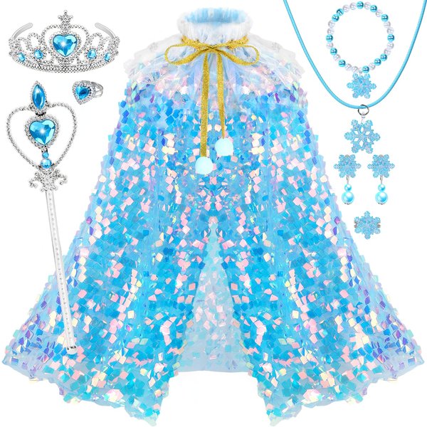 8 Pcs Snow Princess Dress Up for Girls 4-6, Toddler Toys for Ages 3-8, Shiny Ice Sequin Princess Cape Set Girl Toys, Princess Kids Toys for Easter Halloween Birthday Christmas Gifts Party Favors