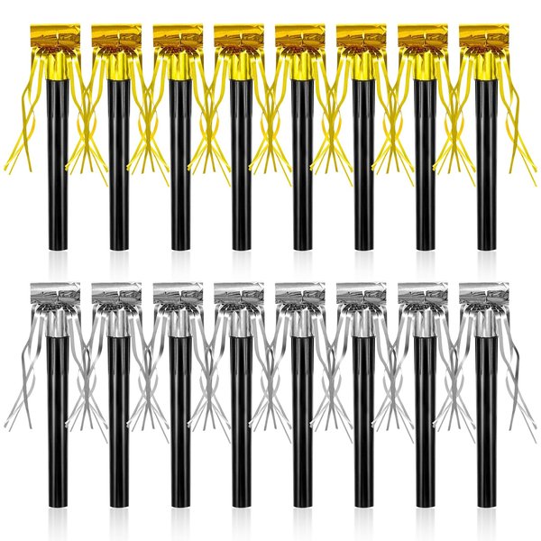 48Pcs Happy New Year Noise Makers, Gold and Silver Metallic Fringed Party Blowers New Years Noisemakers Blowouts Whistles for Birthday Baby Shower Christmas New Years Eve Party Supplies