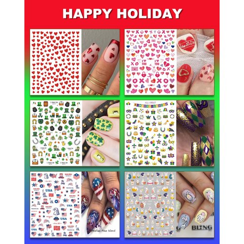 winthrop 36 Sheets All Holiday Nail Art Stickers, Mixed Season Nail Decals Set for All Year, Spring Summer 3D Self-Adhesive Colorful Pegatinas Uñas Daisy Butterfly 4th of July Halloween Christmas