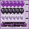 60th Birthday Party Decorations Purple Black Happy 60th Birthday Banner and 18PCS 60th Birthday Balloons for Women Men Purple Black 60th Birthday Yard Sign for 60th Anniversary Birthday Party Supplies