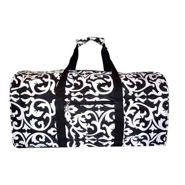 21 in Print Duffle, Overnight, Carry on Bag with Outside Pocket and Shoulder Strap (Black Damask)
