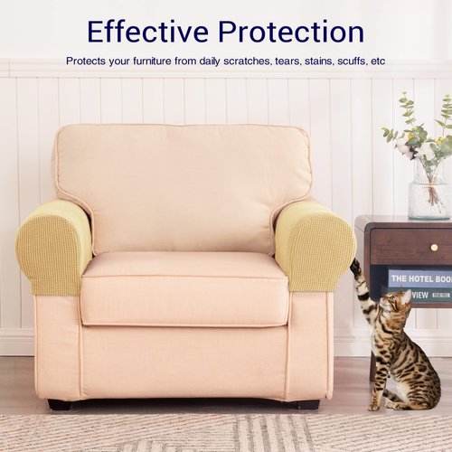 subrtex Stretch Armrest Covers Spandex Arm Covers for Chairs Couch Sofa Armchair Slipcovers for Recliner Sofa with Twist Pins 2pcs (Khaki)