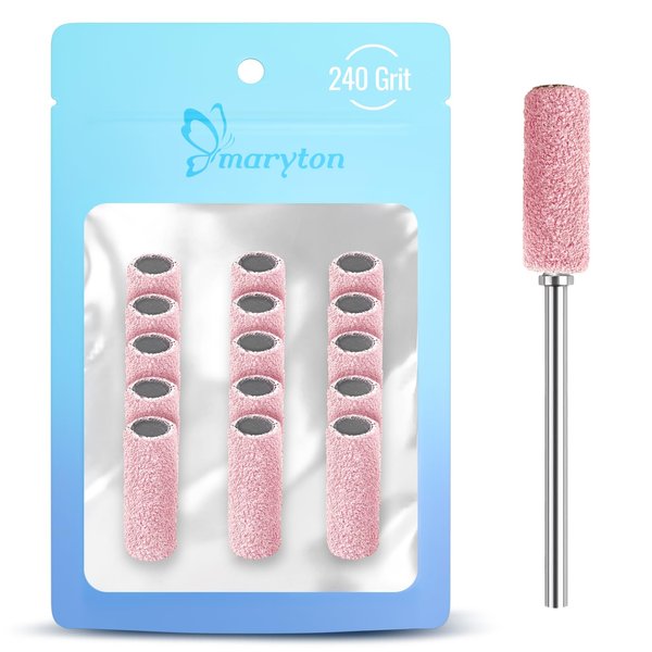 Maryton Small Sanding Bands for Nail Drill - Premium Sanding Files with 3.1 mm Mandrel Bit, 240 Grit for Natural Acrylic Nails Manicures Pedicures, 15-Ct