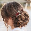 BETITETO Bridal Hair Comb Emerald Green Crystal Gold Leaf Vine Hair Piece Accessories for Wedding Bride Women Party (Wine Red)