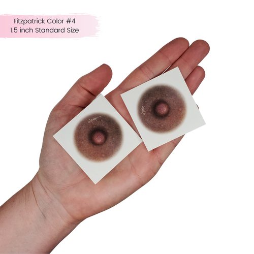 Breast Cancer Temporary Tattoos for Women - 1 Pair, Areola Temporary Tattoo, Post Mastectomy Temporary Tattoo, Post Surgery Nipple Solution, Fitzpatrick Scale Color #4 (1.5 inch) Standard Size