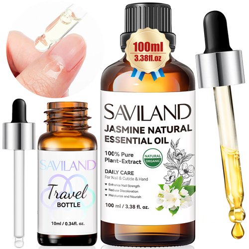 SAVILAND Jasmine Essential Oil for Cuticle Nails Hands: Ultra Repairing Cuticle Oil 100% Pure Plant-Based Nail Strengthener Hand Oil for Dry Hand Damaged Cuticle Weak Nail Care with Travel Bottle Home
