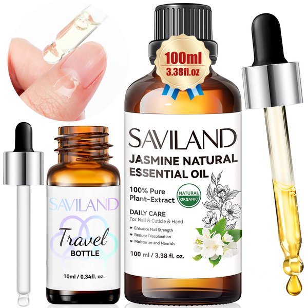 SAVILAND Jasmine Essential Oil for Cuticle Nails Hands: Ultra Repairing Cuticle Oil 100% Pure Plant-Based Nail Strengthener Hand Oil for Dry Hand Damaged Cuticle Weak Nail Care with Travel Bottle Home