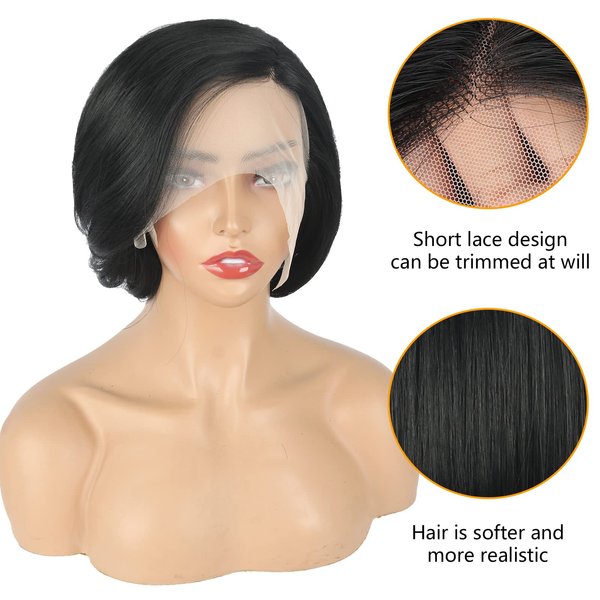 LEOSA Black Bob Curly Wig Lace Front Wig Short Full Lace Wig Side Part Wig for Black Women Short Lace Wig Hair Replacement Wig Synthetic Hair Daily Party Wig