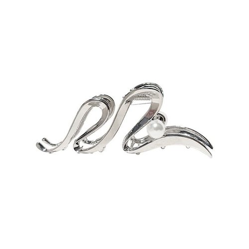 Metal Hair Claw Clips Hair Claw for Women 1Pcs Wave Hair Claw Clips for Thick Hair Silver Hair Clips Hair Clips Metal Hair Clips Wave with Pearl Designs Retro French Clips Cute Hair Clips Accessories