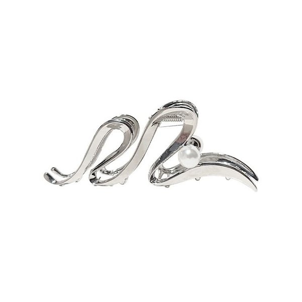 Metal Hair Claw Clips Hair Claw for Women 1Pcs Wave Hair Claw Clips for Thick Hair Silver Hair Clips Hair Clips Metal Hair Clips Wave with Pearl Designs Retro French Clips Cute Hair Clips Accessories