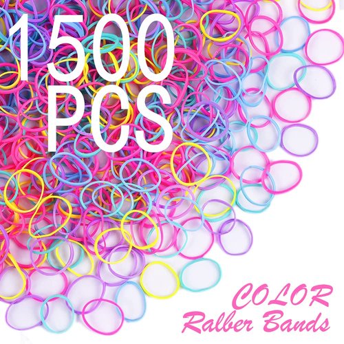 Colored Rubber Bands for Hair,TsMADDTs 1500PCS Hair Elastics No Damage for Girls Kid Hair Braids,Small Clear Elastic Hair Ties(13mm in Width and 19mm in Length)