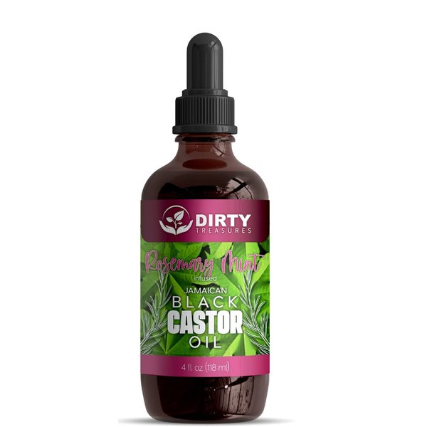 Dirty Treasures Rosemary Mint Castor Oil for Hair Growth and Scalp Treatment | Jamaican Black Castor Oil Hair Growth Oil (4 Ounce)