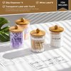 4 Pack Qtip Holder Dispenser with Bamboo Lids - 10 oz Clear Plastic Apothecary Jar Containers for Vanity Makeup Organizer Storage - Bathroom Accessories Set for Cotton Swab, Ball, Pads, Floss