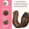 GOO GOO Tape in Hair Extensions Human Hair, 4/27/4 Balayage Chocolate Brown to Caramel Blonde, 20inch 50g 20pcs, Thick Ends Straight Seamless Tape in, Invisible Tape in Hair Extensions Human Hair