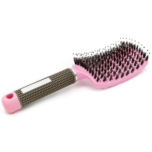 Vented Curved Boar Bristle Hair Brush Paddle Brush for Blow Drying, Anti-frizz Detangling Brush Styling Hairbrush Comb for Curly Fine Wavy Natural Tangled Hair, Wet or Dry Use