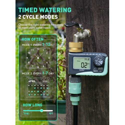 RAINPOINT Sprinkler Timer with Brass Swivel, Water Timer for Garden Hose, Programmable Hose Timer with Rain Delay/Manual Watering, Digital Irrigation Timer System for Lawns, 1 Outlet