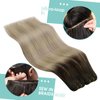 YoungSee Sew in Hair Extensions Real Human Hair Straight Weft Extensions Human Hair Dark Brown Base with Medium Ash Blonde and Light Blonde Highlights Human Hair Weft Extensions 18Inch 100G
