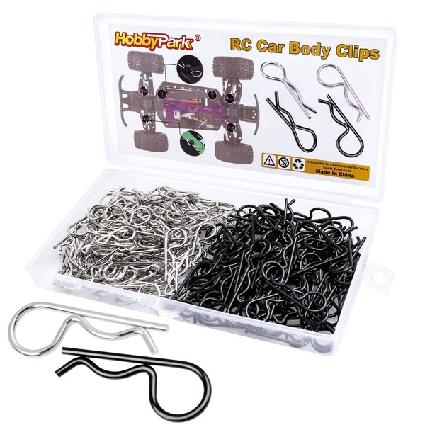 HobbyPark 200pcs Universal RC Car Body Clips Silver & Black R Pins for 1/10 Scale Traxxas Arrma Axial Losi & All 1/8 Redcat HPI HSP Exceed Truck Buggy Shell Replacement Parts