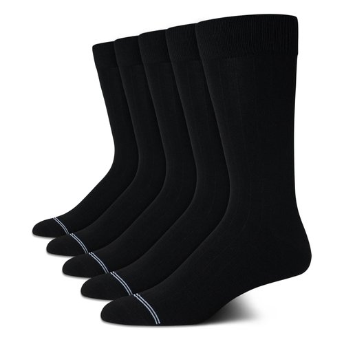 Nautica Men's Dress Socks - Lightweight Crew Socks (5 Pack), Size 6-12.5, Black Mini Rib