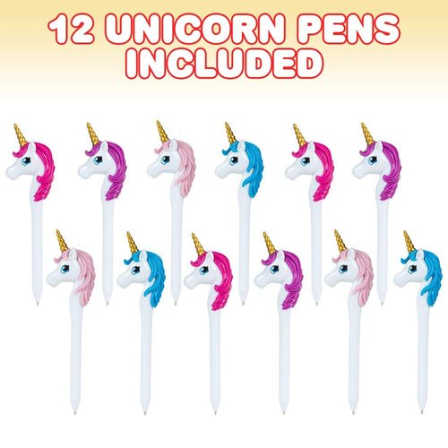 ArtCreativity Unicorn Pens for Kids, Set of 12, Unicorn Party Favors for Girls and Boys, Great Writing Performance, Cute Unicorn Stationery School Supplies and Party Bag Fillers