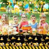 92 Pcs Construction 2nd Birthday Party Supplies Dump Truck Theme Two Tableware Includes Hanging Swirl, Balloons, Plates, Table Cloth for Boys Construction Two Years Old Bday Party Decorations Favors