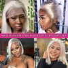 RHAH Glueless Wigs Human Hair 60# Grey Platinum Blonde Bob Wigs for Black Women 13x4 HD Transparent Lace Front Wigs 10 Inch Silky Straight Ash Blonde Wig Human Hair with Baby Hair Pre plucked Frontal
