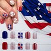 Independence Day Press on Nails Short Square- 4th of July Fake Nails with Red White Blue Five-Pointed Star Glitter Design Press on Nails for Women Acrylic Manicure Art False Nails Glue on Nails Kit 24