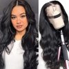 BASEMMAHER Lace Front Wigs Synthetic Artificial Human Hair Pre Plucked Natural Glueless Body Wave Frontal Wigs Black HD Transparent Lace Wigs High-Density Emulation for Women Girls Daily Use 25 Inch