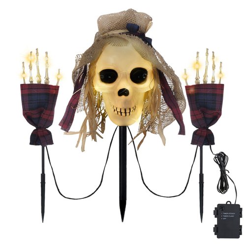 3 Pcs Halloween Pathway Lights Outdoor, 30 LEDs Halloween Skull and Arms Stake Lights for Halloween Outdoor, Yard, Lawn, Garden, Patio Decorations